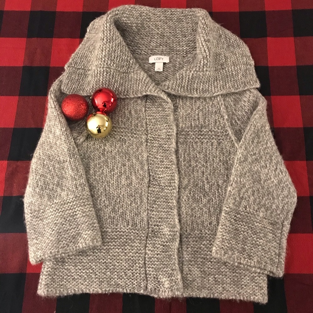 LOFT GRAY WOOL ALPACA CARDIGAN